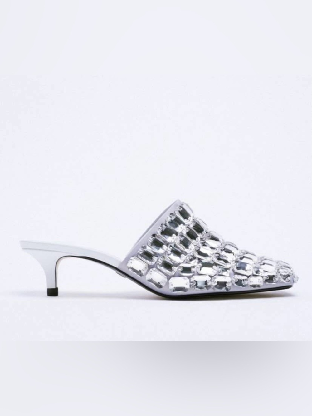 Zara Silver Jeweled /Large Rhinestone Slip-On Kitten Heel Mule